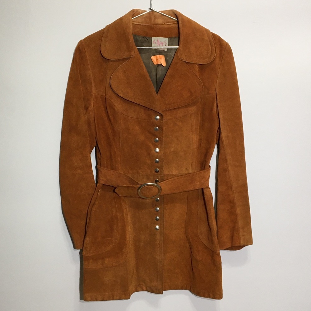 Vintage 1970s Boho Suede Short Trench Coat jacket